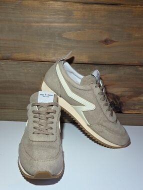 rag & bone Taupe Suede Low-Top Sneakers with Cream Accent